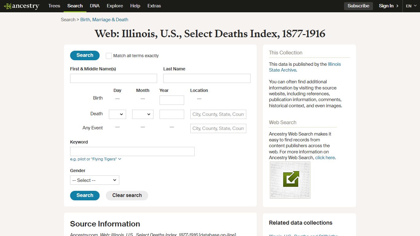 Web: Illinois, U.S., Select Deaths Index, 1877-1916